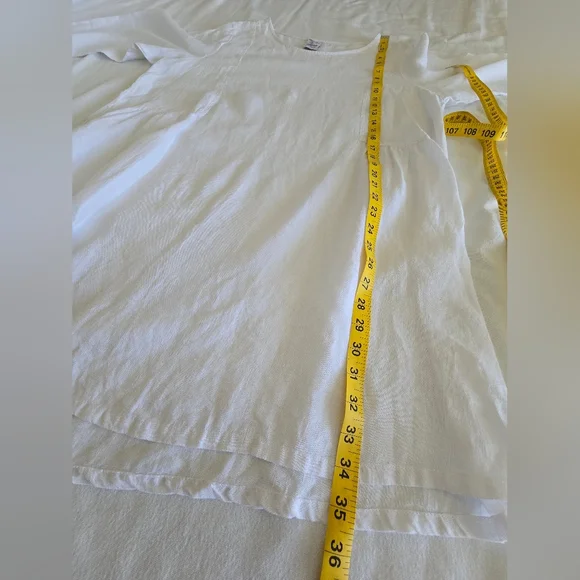 Match Point Linen Mini Dress Tunic Cover-Up USA Made Coastal Minimalist L - Picture 10 of 12